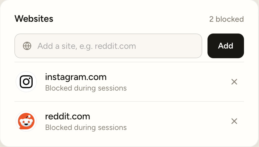Websites blocklist with Instagram and Reddit blocked